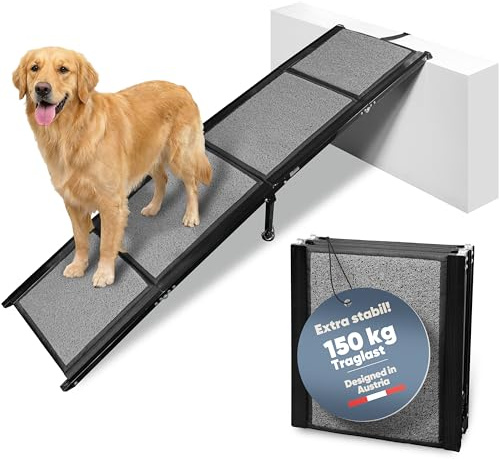 PAROWAU Hunderampe Auto klappbar 150kg extra stabil mit Zusatzfuß 170x44cm für Auto und SUV Hundetreppe