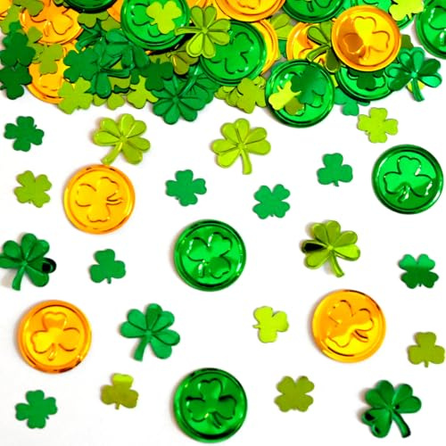 St. Patrick's Day Shamrock Confetti, Green Gold Shamrock Metallic Foil Glitter Confetti Lucky Irish Clover Scatters Table Centerpiece for Baby Shower Wedding Birthday St Patricks Day Party Decorations