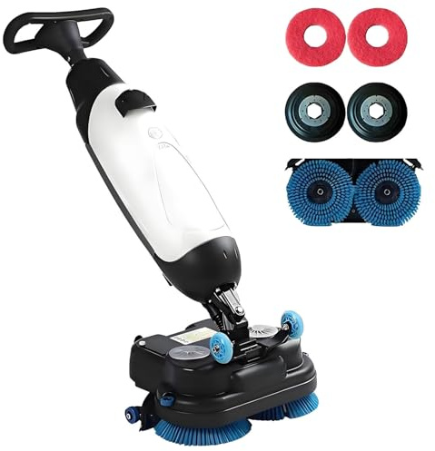 Autolaveuse professionnelle, autolaveuse commerciale portable, avec double brosse rotative à 360°, 240 tr/min, largeur d'aspiration 450 mm, tête pivotante à 360°, pour espaces commerciaux White