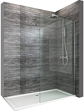 ELEGANT 900mm Walk in Wetroom Shower Enclosure 8mm Easy Clean Glass Shower Screen Panel with 1400x700mm Stone Tray and Waste