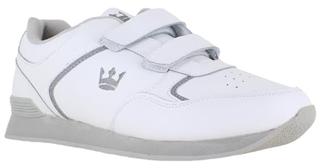 Crown King Mens/Womens Leather Lace Up/Touch Fasten Crown Green Bowling Sports Shoes Trainers UK 8 / EU 42 White/Grey - Touch Fasten