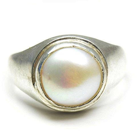 55Carat Perlenring, 7 Karat Stein, Sterlingsilber, fett, handgefertigt, Ringgrößen 4, 5, 6, 7, 8, 9, 10, 11, 12, 13, Kristall Metall Edelstein Kristall Metall: Strasssteine, Perle