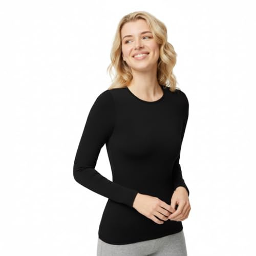 YSABEL MORA Camiseta Térmica para Mujer de Manga Larga. Térmico con Interior Afelpado para Invierno. Ropa Térmica de Frío Extremo para Deporte y Nieve. Color Negro. Talla XL.