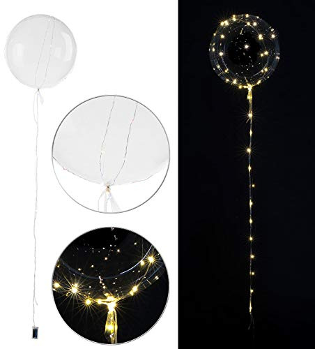 infactory Ballon mit Lichterkette: Luftballon mit Lichterkette, 40 warmweiße LEDs, Ø 30 cm, transparent (LED Ballon, Helium mit, Party)