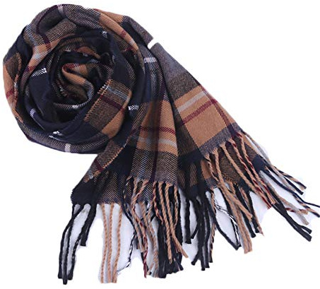 DoMii Kids Girls Boys Fashion Tassels Plaid Tartan Scarf Warm Soft Long Neck Wrap in Winter #3 brown