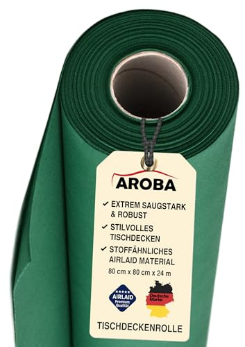 AROBA 1x Airlaid Tischdeckenrolle (Grün, 0,8 m x 24 m) - Stoffähnliche Tischdecke- Hochwertige Tischtuchrolle für Hotel Catering Geburtstag Restaurants Kommunion Taufe