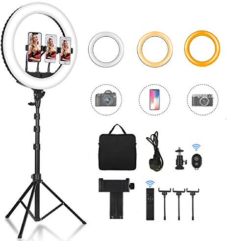 CXYP 18 inch LED Ring Light with Tripod Stand, 3200K-6000K Dimmable Selfie Ring Light with Phone Holder, Bluetooth Control, Carrying Bag for Smartphone, Makeup,Tiktok, YouTube, Vlog,Video