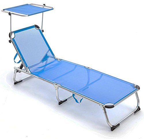 BAKAJI Lettino Prendisole con Tettuccio Parasole Brandina in Alluminio Pieghevole Sdraio Mare Spiaggia Giardino Salvaspazio (Blu)