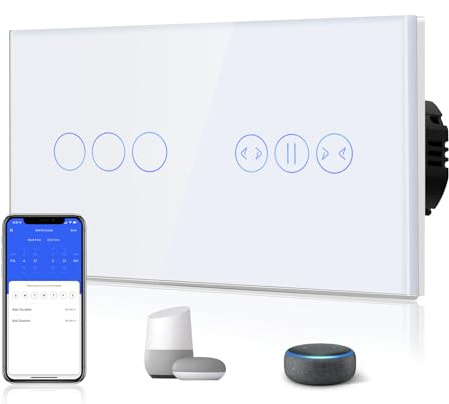 BSEED Alexa WiFi Berührungssensor Touch Schalter 3 Fach 1 Weg Fernbedienung mit Smart Life/Tuya APP mit Smart Vorhang Schalter Alexa und Google Home Kompatibel Weiß