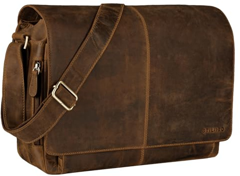 STILORD Alex Vintage Ledertasche Männer Frauen Businesstasche zum Umhängen 15,6 Zoll Laptoptasche Aktentasche Unitasche Umhängetasche Leder Farbe:cognac - braun