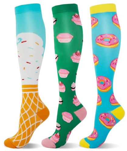 Chaussettes de Compression Bas de Contention pour Hommes et Femmes (3 Paires) à Long Tube antidérapant Idéal pour la Course, randonnée, Voyage et vol Chaussettes 15-25 mmHg