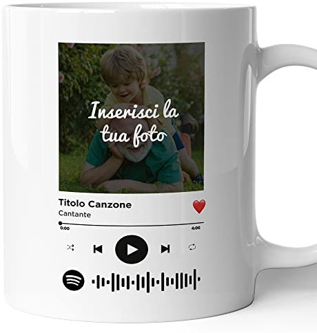 AL PRODUCTION Tazza Spotify Music Personalizzata con Foto, Testo, Immagine - Ideale per la tua colazione codice scannerizzabile per la tua musica, idea regalo San valentino!