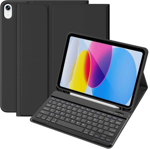 KBCASE for iPad 10th /A16 11th Generation Case with Keyboard Detachable Keyboard Case for iPad 10th 10.9 2022/A16 11th Generation 11 2025 with Pencil Holder, Multi-Angle,UK Layout, Black