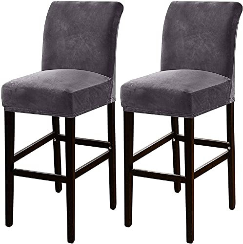 BXFUL Barhocker Bezüge, Bar Stuhlhussen, Stretch Abnehmbarer waschbarer Stuhl Schonbezug für Short Swivel Dining Chair Rückenlehne Barhocker Stuhl (2 Pcs,Grau)