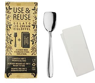 Pintinox, Use&Reuse Lot de 100 paquets de pelle à glace avec serviette, acier inoxydable nickel free, alternative au plastique jetable