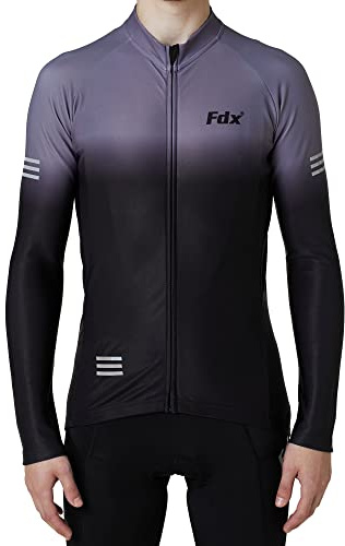 FDX Men’s Cycling Jersey, Super Roubaix Thermal Cycling Jacket, Windproof Winter Cycle Top, Full Zipper, Water Resistant and Breathable Long Sleeve High Viz Shirt,Running, Bike Clothing (Black-L)