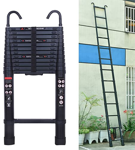 Scala telescopica, Scala pieghevole multifunzione, 5 m, in alluminio, scaletta con 2 ganci rimovibili, portata massima di 150 kg
