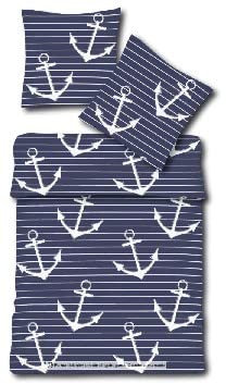 osters muschel-sammler-shop Maritime Bettwäsche AHOI in verschiedenen Styles und Größen (135x200 + 80x80, Anker Seersucker)