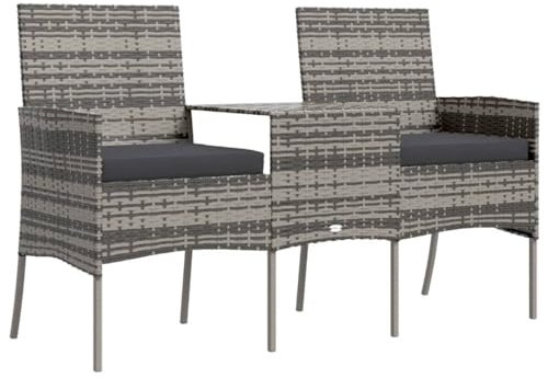 vidaXL Gartensofa 2-Sitzer mit Teetisch Gartenbank Sitzbank Gartenmöbel Sitzgruppe Sitzgarnitur Gartengarnitur Sofa Poly Rattan Anthrazit
