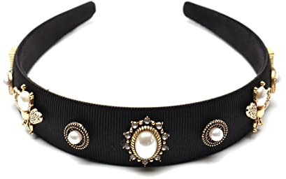 QinGoo Perle Kristall Haarreif Schwarz Stirnband Frauen Mädchen Haarband Haarschmuck Elegant Haar-Accessoire 1stück(Schwarz)