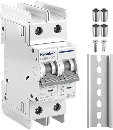 Heschen DC-Leitungsschutzschalter für Photovoltaik, HSB6C-DC, 2-polig, DC 500 V, C 25A, nicht polarisiert, DIN-Schienenmontage, für Solaranlagen