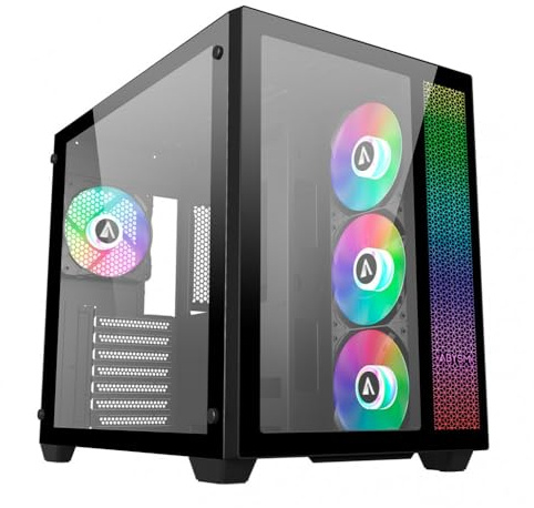 ABYSM Gaming Caja PC Gamer Danube SAVA Black ATX, con Espacio para Tarjetas Gráficas de hasta 410 mm, Lateral de Cristal Templado, USB-C y Cuatro Ventiladores ARGB