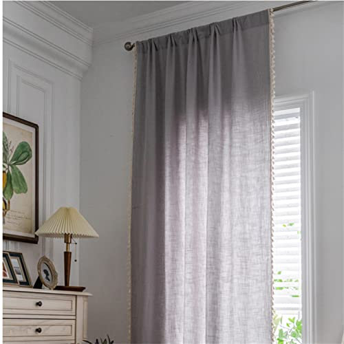KEKUYA Wohnzimmer Schlafzimmer Deko Fenster-gardinen, 1 Stück Gehäkelter Boho-Vorhang, Grauer Quasten,für kleine Fenster Küche Wohnzimmer Landhaus- (B150 x H220cm)