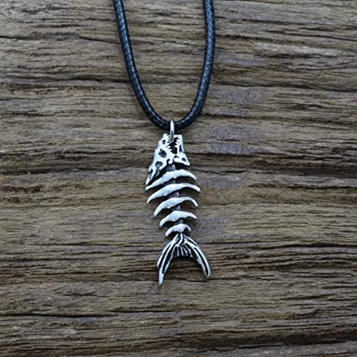 FUWIND Halskette Anhänger Schmuck Hip Hop Fisch Knochen Anhänger Halskette Vintage Tier Charms Angelhaken Schmuck Weihnachten Geburtstag Partei Geschenk