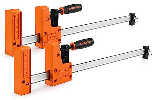 JORGENSEN Profi Schraubzwingen Set 2-tlg. Spannkraft 680kg, Spannweite 600mm, Maultiefe 100mm, 2-in-1 Heavy Duty Klemme/Spreizer aus hochwertigem Stahl für stables Fixieren