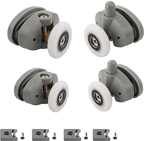 25mm Shower Door Rollers, 4pcs Sliding Shower Doors Wheels, 2 Top and 2 Bottom Shower Wheels in Chrome, Shower Door Fixing Pulleys for Curved Doors Glass Doors 4-6mm Grey
