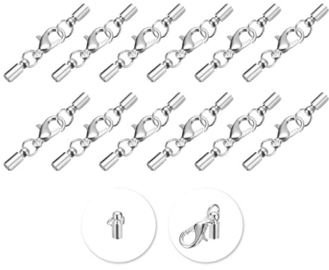 sourcing map 20 Stück Kettenverschluss 3mm Endkappen mit Hummerverschluss Klammern Zylinder Endkappen Schmuck Verschluss für DIY Schmuckherstellung Leder Armbänder Selber Machen Silberton