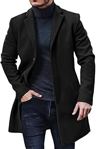 Spolverino Giacca da Uomo in Pelle Imbottita a Maniche Lunghe con Collo a Bavero Cappotto Invernale da Uomo Plus Size Giacca in Pelle di Pecora con Cappotto Vintage Cappuccio (Black, XXL)