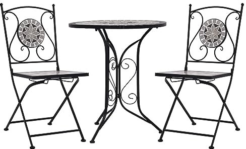 Gecheer 3-TLG.Bistro-Set Sitzgruppe Mosaik-Bistroset Gartenset Gartenmöbel Möbelset Mit 1 Tisch & 2 Stühle,Balkonset Balkontisch Balkonmöbel Bistrotisch,Sitze und Tischplatte aus Keramikplatten
