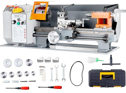 VEVOR Tour à Métaux de Précision 178x356 mm Tour à Métaux Table 0-2200 tr/min Vitesse Variable Continu 500 W Moteur à Balais d'Engrenages Métal Boîte à Outils pour Usinage Traitement Pièces Précision