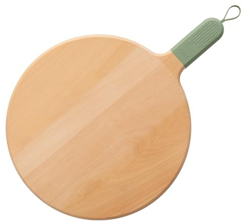 ZiiPa • Planche à Pizza SORA Ø31 cm • Bois de Hêtre Premium • Poignée Silicone Colorée • Design Chic et Résistant (Eucalyptus)
