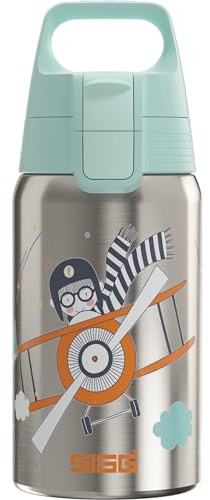 Sigg - Edelstahl Trinkflasche Kinder - Shield One Fly Away - Für Kohlensäurehaltige Getränke Geeignet - Auslaufsicher - Federleicht - BPA-frei - Grau - 0,5L