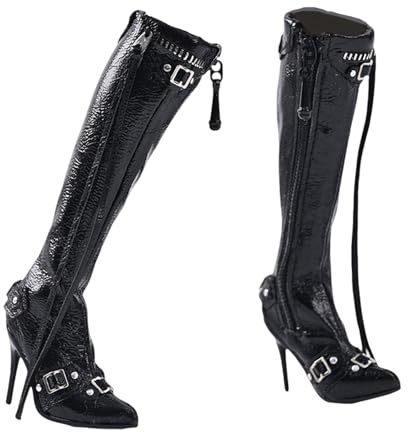 Dickly 1/6 Action-Figuren Hohe Stiefel Kugelgelenk-Puppenschuhe Langlebige Sammlungen Erwachsene Geschenke Kostüm 12-Zoll-Puppen-Stiefel mit hohen Absätzen, Schwarz