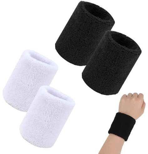 Schweißbänder Handgelenk, 4 Stück Sport Wristbands, Schweißbänder für das Fitnessstudio für Damen und Herren, Sport Wristbands Gelenkband aus Baumwolle, für Basketball, Fitness, Gymnastik, Tennis