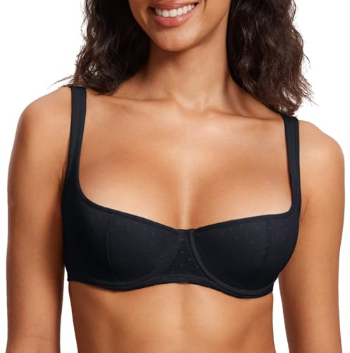 DOBREVA Women's Balconette Bra Padded Mesh Underwire Black 36B