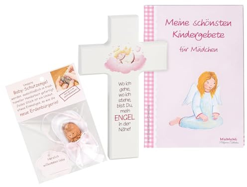 GESCHENKSET ZUR GEBURT mit SCHUTZENGEL KREUZ 15 x 9 cm und KINDERGEBETSHEFT für Jungen und Mädchen von MaMeMi