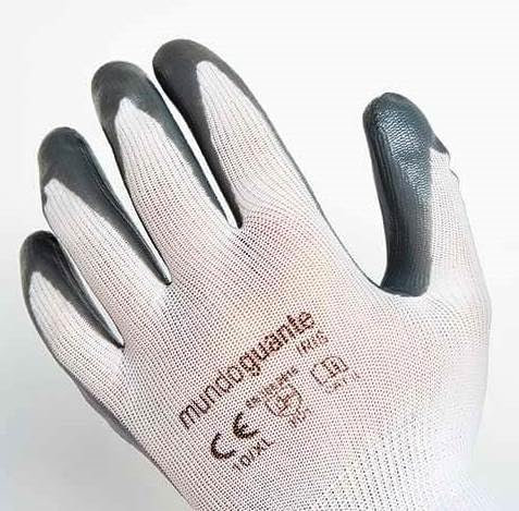 MUNDOGUANTE Guante de Trabajo IRIS 6 Unidades en Poliester Blanco y Nitrilo Color Gris (XL), 990746