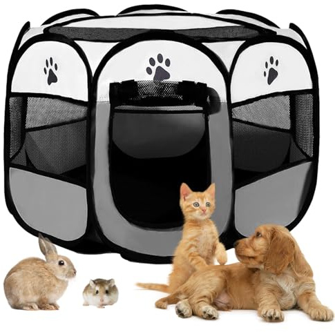 BRIMOREA Enclos Pliable pour Chiot - 91 x 91 x 58 cm - pour Appartement, enclos pour Lapin, Chien, Chat, Lapin et Petits Animaux, Aussi Bien à l'intérieur qu'à l'extérieur (Gris)