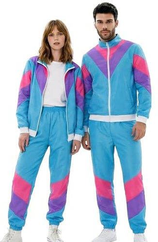 Frohklub 80er/90er Retro Outfit, Jacke und Hose mit Taschen, Herren-Damen Trainingsanzug Jogginganzug, Karneval