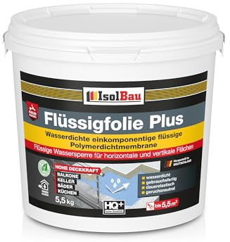 Isolbau Flüssigfolie PLUS 5,5kg - Dichtfolie für innen & Außenbereich - für Wand & Boden - Balkonabdichtung, Terrasse - Lösemittelfreie, wasserdichte Abdichtung Dichtmasse