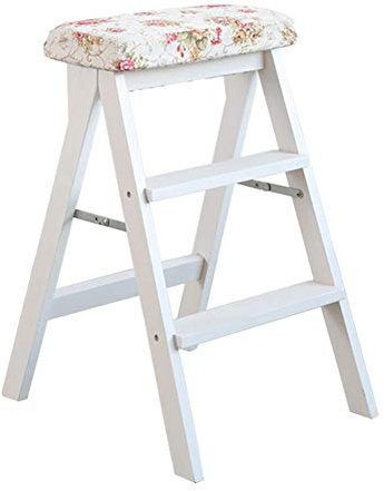 SORVA 3-Stufen-Hocker, weiß, aus Holz, für die Küche, zu Hause, Leiter, für Erwachsene, hoher Hocker, zusammenklappbar, multifunktionaler Tritthocker (Farbe: A)