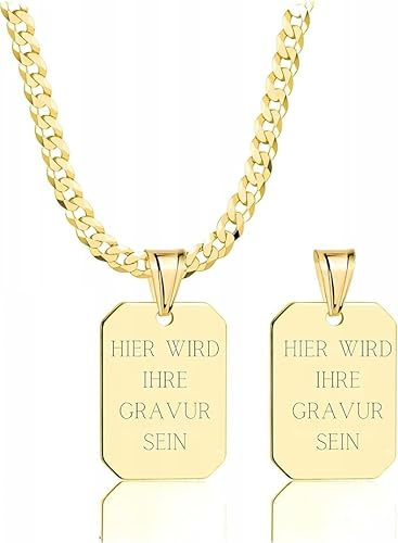 Amar Luxury ketten für herren gold 585, personalisierte geschenke männer - Erkennungsmarke mit gravur, militär Goldkette herren massive 3,8 mm, personalisierte kette, herren schmuck