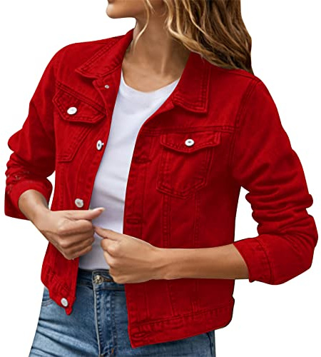 TDEOK Chaqueta vaquera elástica XL para mujer, chaqueta vaquera corta y elegante, chaqueta vaquera de gran tamaño, entallada, chaqueta de entretiempo, bolero, vaqueros, camisa vaquera, manga larga,
