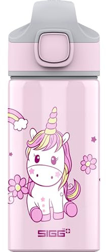 Sigg - Alu Trinkflasche Kinder - Miracle Happy Unicorn - Mit Trinkhalm - Auslaufsicher - Federleicht - BPA-frei - Klimaneutral Zertifiziert - Schule & Sport - Pink mit Einhorn - 0,4L