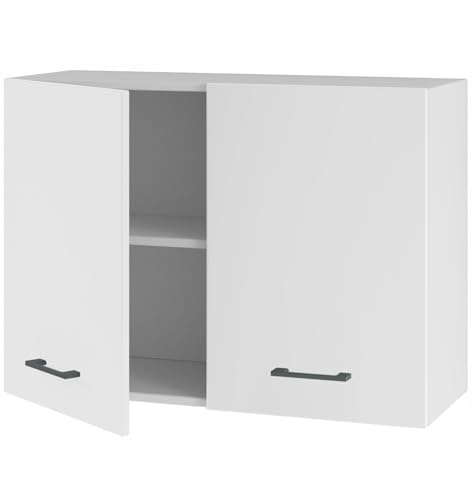 Laclar Hängender Küchenschrank 80 cm mit Türen - aus 16 mm Möbelplatte - ideal für mittelgroße und große Küchen - Viel Stauraum - Flexibler Aufbau - einfache Montage (Weiß Matt) (Weiß Matt)