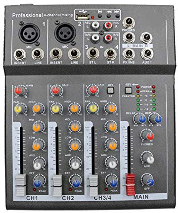 CLLBANT Mesas de Mezclas de Estudio, Mezclador de Karaoke Profesional de 4 Canales de Audio de Estudio DJ Consola de Mezcla Amplificador Digital Mini micrófono Mezclador de Sonido Tarjeta de Sonido
